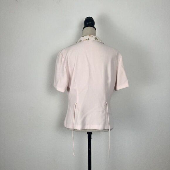 Vintage Anna 80s Light Pink Floral Collar Short Sleeve Blouse Women’s Medium - Picture 5 of 12
